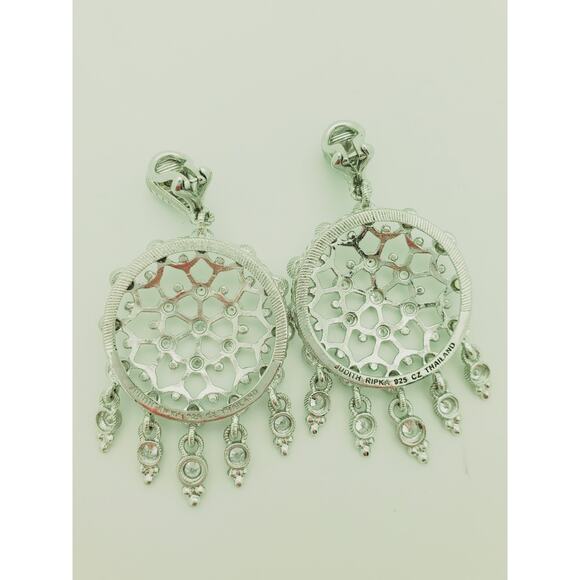 Judith Ripka 925 Sterling Silver CZ Diamonique Dangle Drop Earrings Signed - Picture 2 of 7